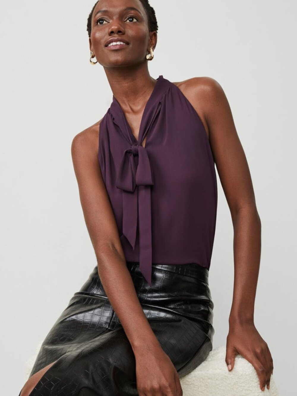 Ann Taylor Tie Neck Halter Top Purple Small